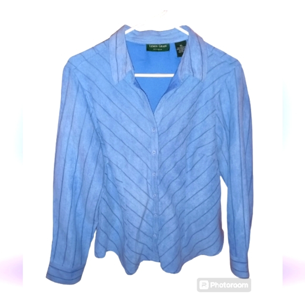 Lemon Grass Studio Long Sleeve Blouse Blue w/ Gray stripes